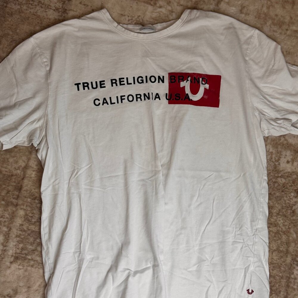True Religion White Cotton S/S T-shirt w/ Logo & Graphic, XL